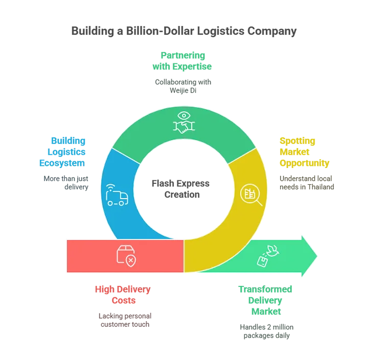 Infographic showing e-commerce logistics and delivery process cycle with key business stages.