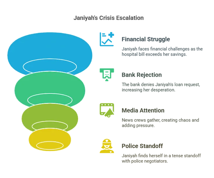 Funnel infographic showing stages: observation, denial, desperation, and empathetic resolution.