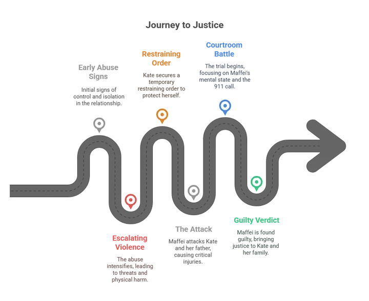 Timeline infographic of the Thomas Maffei and Kate Ranta domestic violence case.