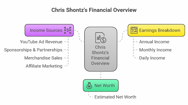 Chris Shontz’s financial overview chart 2025—income sources, earnings breakdown, and net worth.