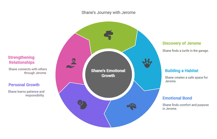 Infographic showing circular diagram titled Shane’s Emotional Growth with sections for skills values.