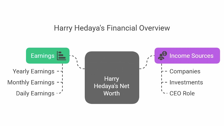 Harry Hedaya financial overview chart showing earnings and income sources.