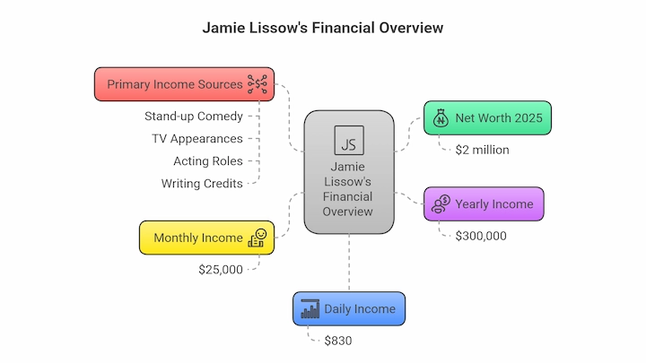 Jamie Lissow’s 2025 financial overview chart showing net worth, income sources, and earnings breakdown