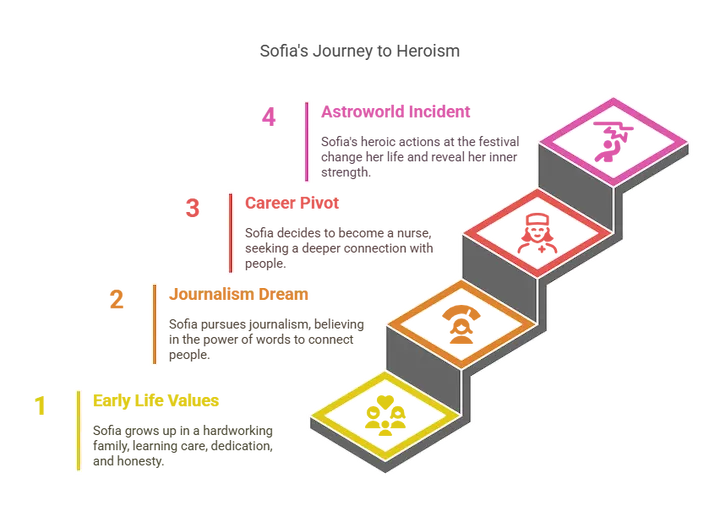 Visual step diagram showing nursing career path from education to specialization roles.
