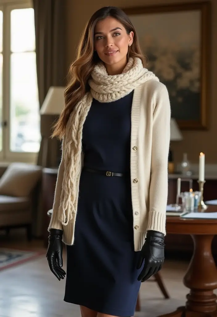 25 Casual Winter Dresses You Can Actually Wear Daily - 19. Sheath Dress with Cardigan