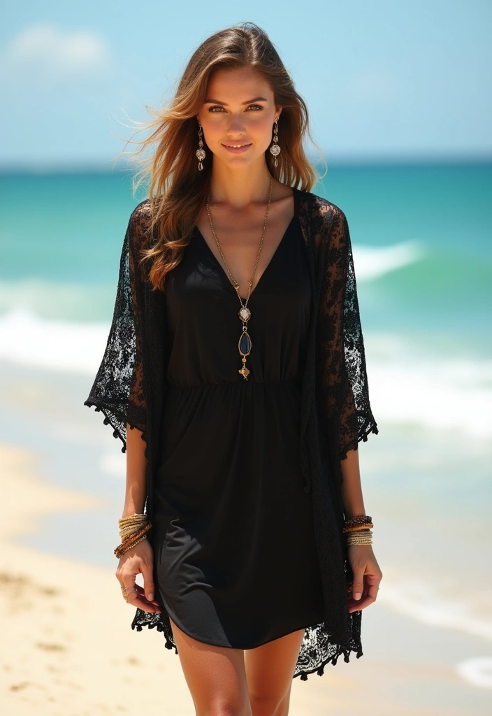 25 Chic Black Dress Outfit Ideas That Never Go Out of Style - 7. Beachy Breeze
