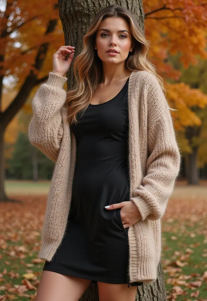 25 Chic Black Dress Outfit Ideas That Never Go Out of Style - 9. Layered for Fall