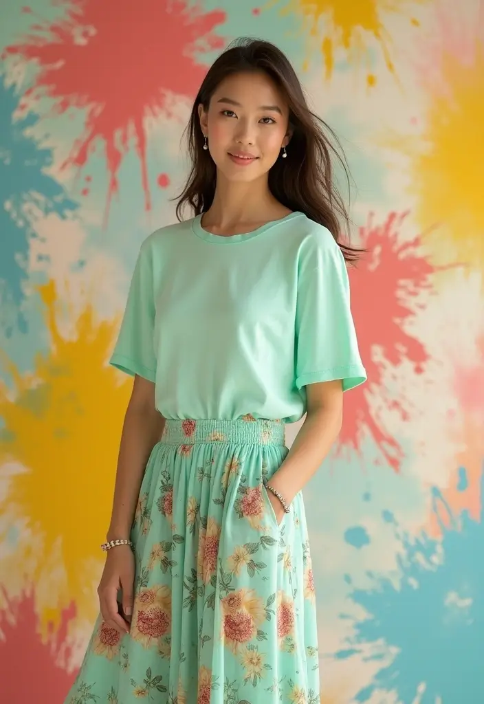 25 Chic Ways to Style Long Skirts and Dresses This Season - 18. Playful Layering with T-Shirts and Long Skirts