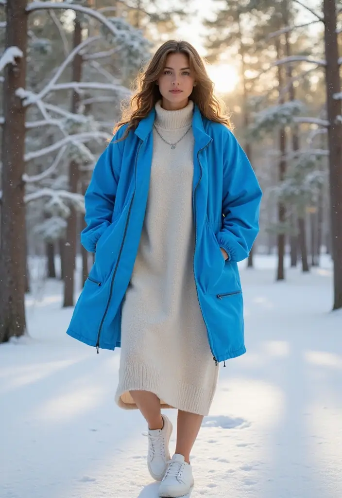 25 Cozy Sweater Dress Outfits for Cold January Days - 23. Comfort Meets Sporty