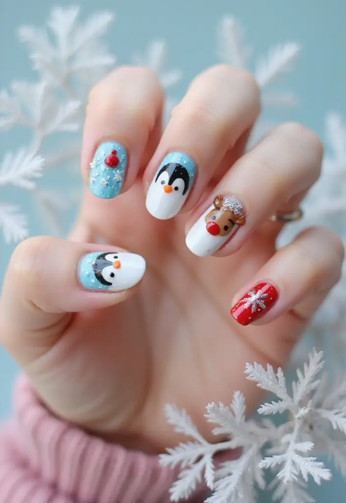 25 Festive Christmas Nail Ideas to Try This Holiday Season - 11. Whimsical Winter Animals