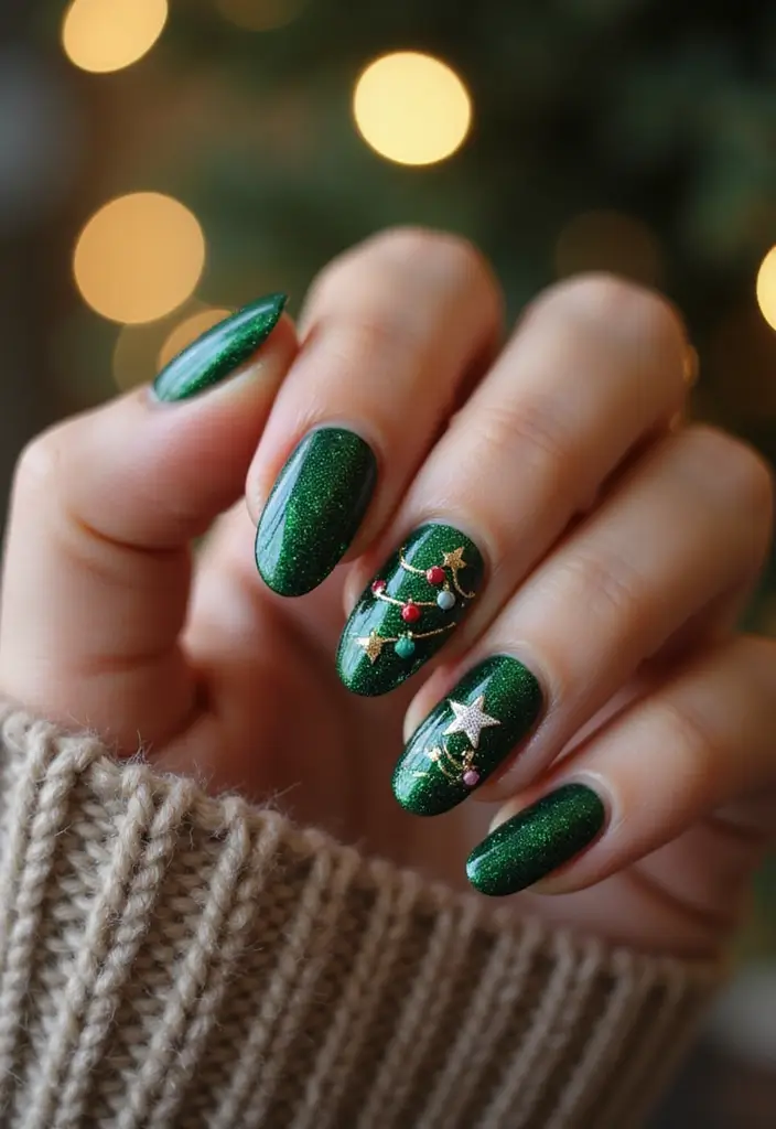 25 Festive Christmas Nail Ideas to Try This Holiday Season - 4. Glittering Christmas Tree