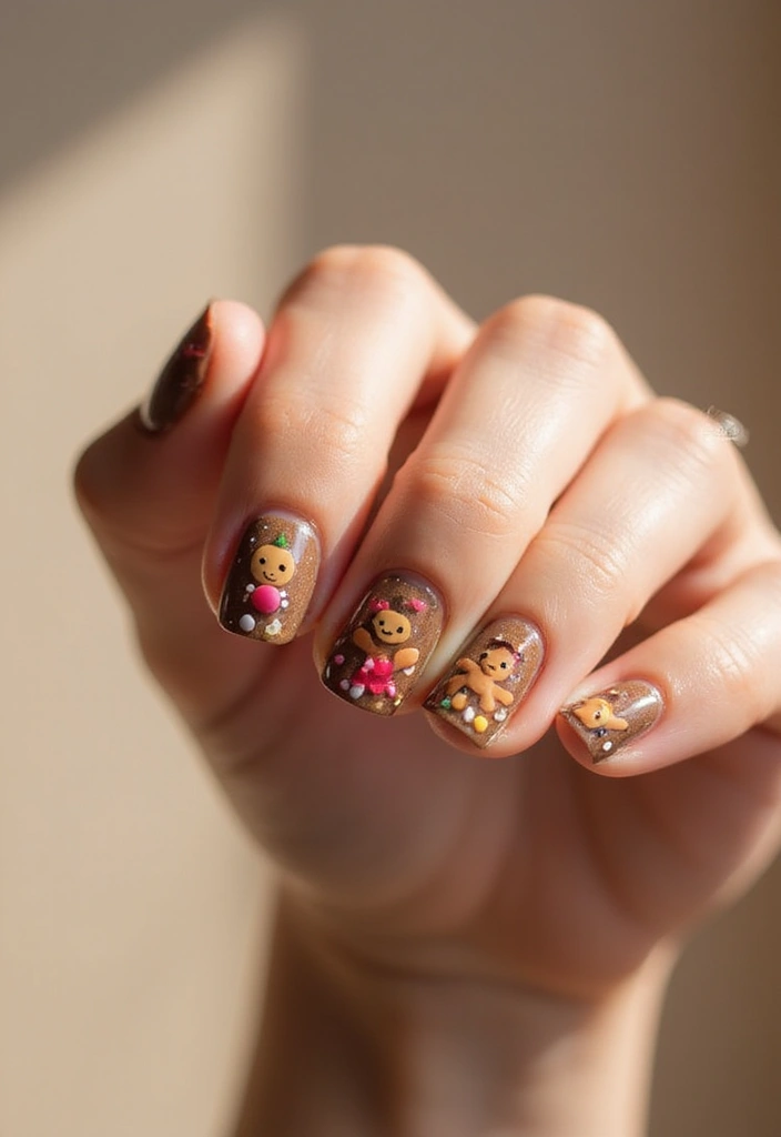 25 Festive Christmas Nail Ideas to Try This Holiday Season - 9. Gingerbread Delight