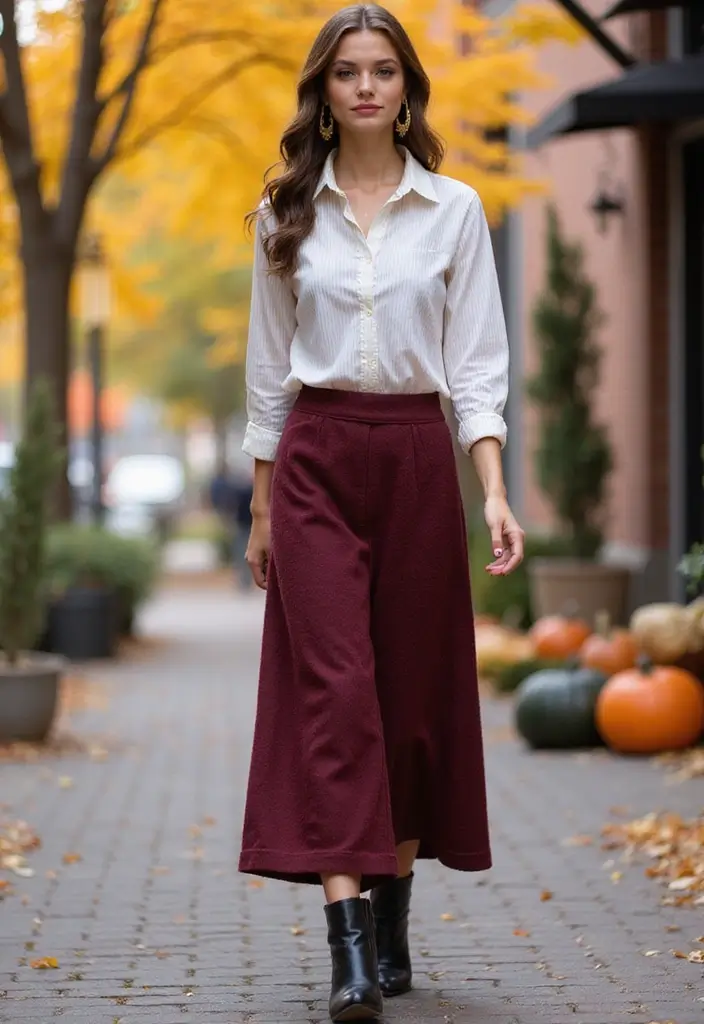 25 Long Skirt Outfit Ideas Perfect for September Fashion - 12. Knit Skirt with a Button-Down Shirt