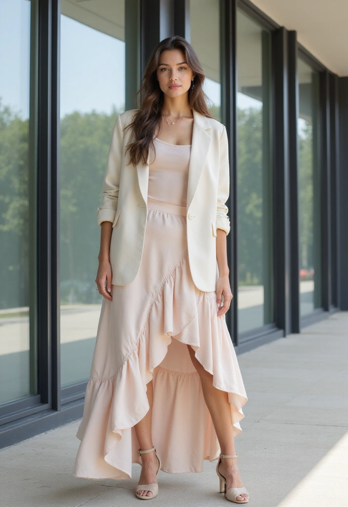 25 Long Skirt Outfit Ideas Perfect for September Fashion - 15. Asymmetrical Skirt with a Light Jacket