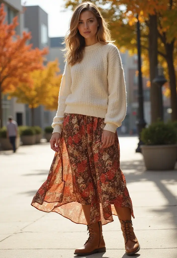 25 Long Skirt Outfit Ideas Perfect for September Fashion - 18. Midi Skirt with a Cozy Sweater