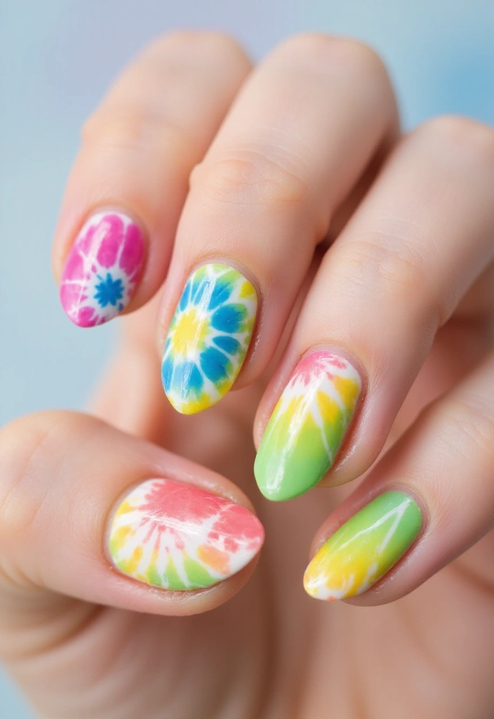 25 Short Nail Ideas That Are Easy and Stylish for Daily Wear - 23. Playful Tie-Dye
