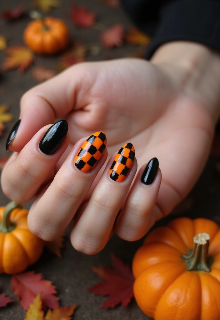 25 Spooky-Chic Nail Designs for October Vibes - 11. Chilling Checker Patterns