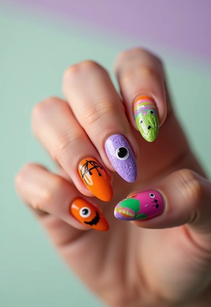25 Spooky-Chic Nail Designs for October Vibes - 20. Monster Mash Nail Art