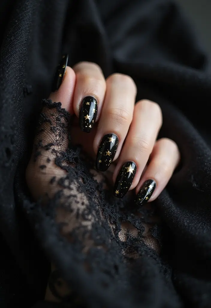 25 Spooky-Chic Nail Designs for October Vibes - 3. Witchy Black and Gold