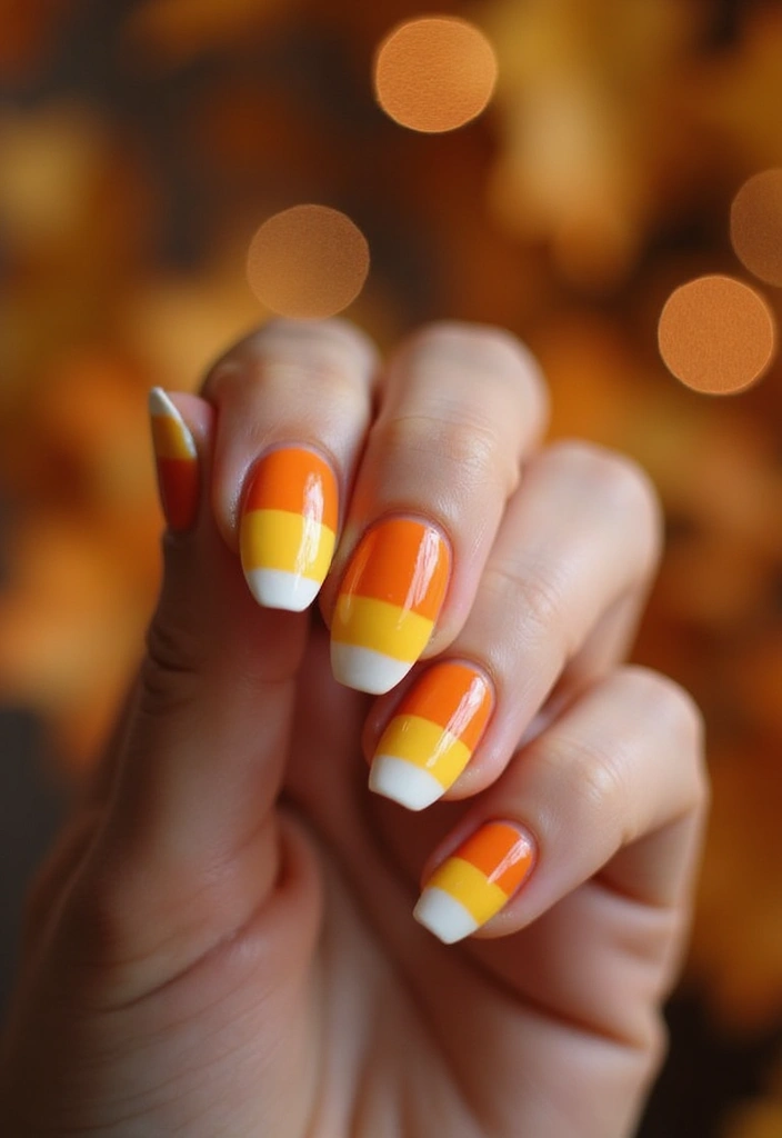 25 Spooky-Chic Nail Designs for October Vibes - 5. Candy Corn Delight