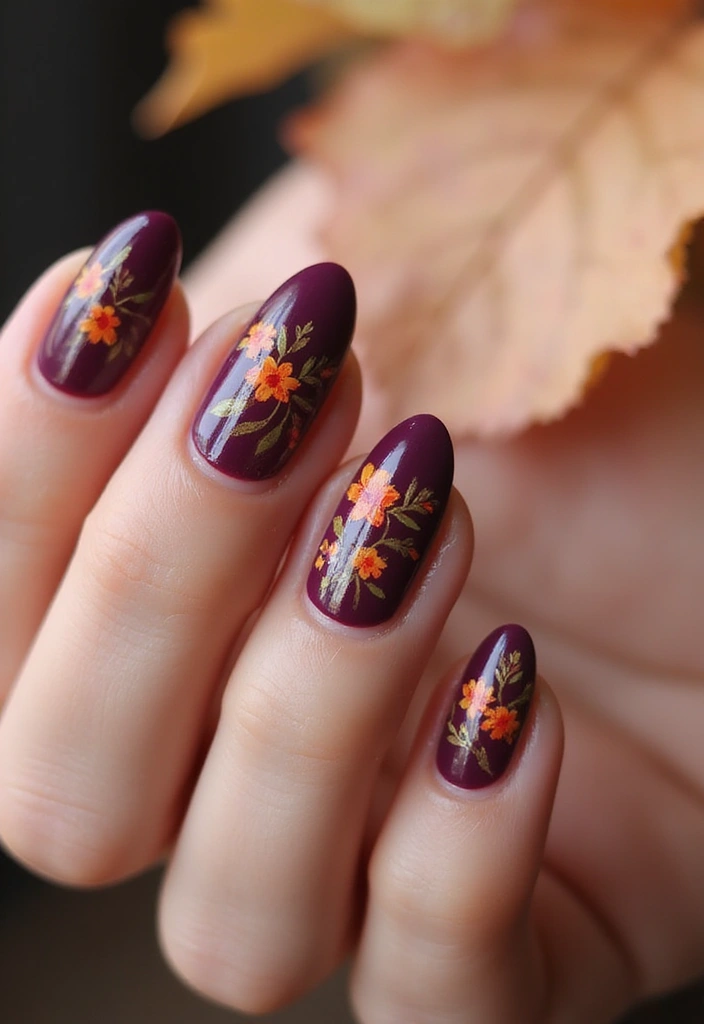 25 Spooky-Chic Nail Designs for October Vibes - 7. Fall Floral with a Twist