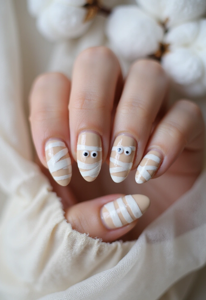 25 Spooky-Chic Nail Designs for October Vibes - 8. Mummy Madness