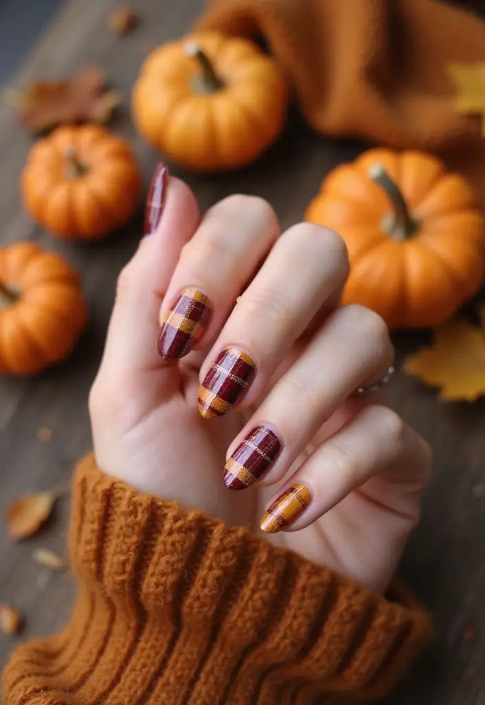 25 Thanksgiving Nail Designs That Match Your Feast Fit - 10. Thanksgiving Plaid