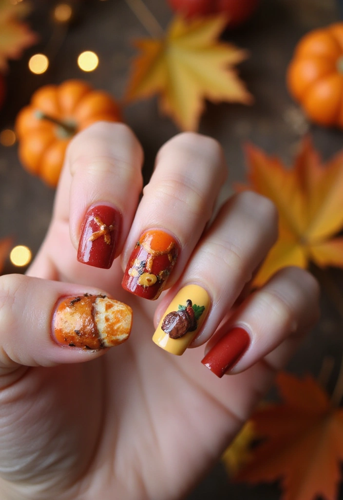 25 Thanksgiving Nail Designs That Match Your Feast Fit - 11. Thanksgiving Dinner Delights