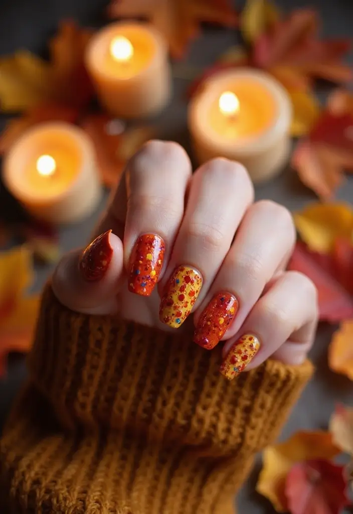 25 Thanksgiving Nail Designs That Match Your Feast Fit - 19. Thanksgiving Colors with Dots