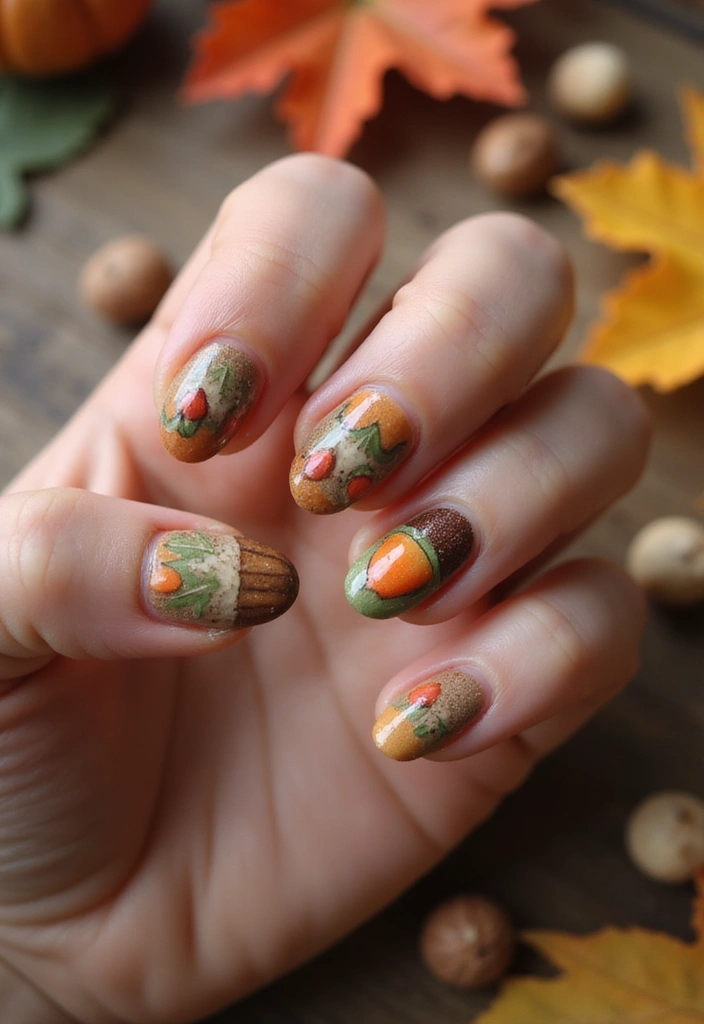 25 Thanksgiving Nail Designs That Match Your Feast Fit - 20. Whimsical Acorns