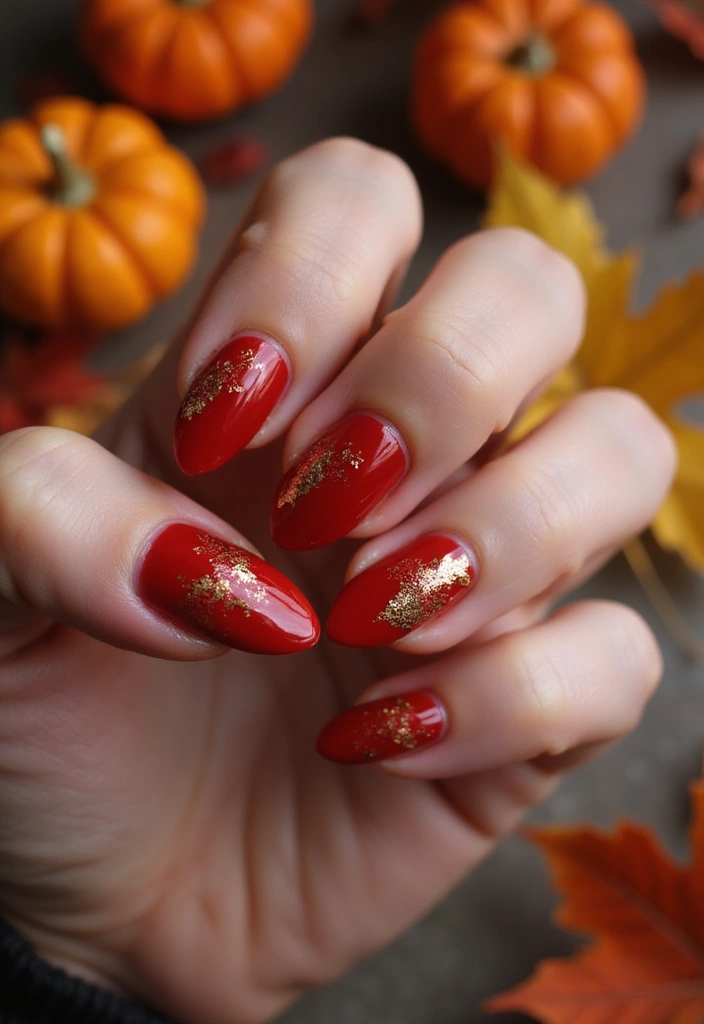 25 Thanksgiving Nail Designs That Match Your Feast Fit - 21. Classic Red with a Twist