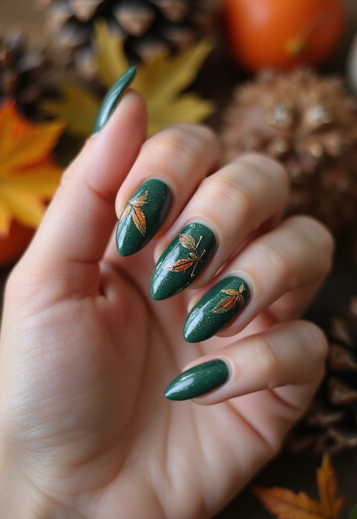 25 Thanksgiving Nail Designs That Match Your Feast Fit - 23. Forest Green Elegance