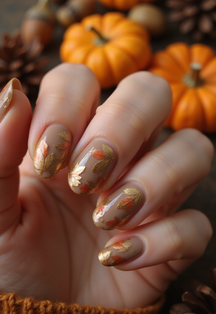25 Thanksgiving Nail Designs That Match Your Feast Fit - 25. Golden Fall Leaves