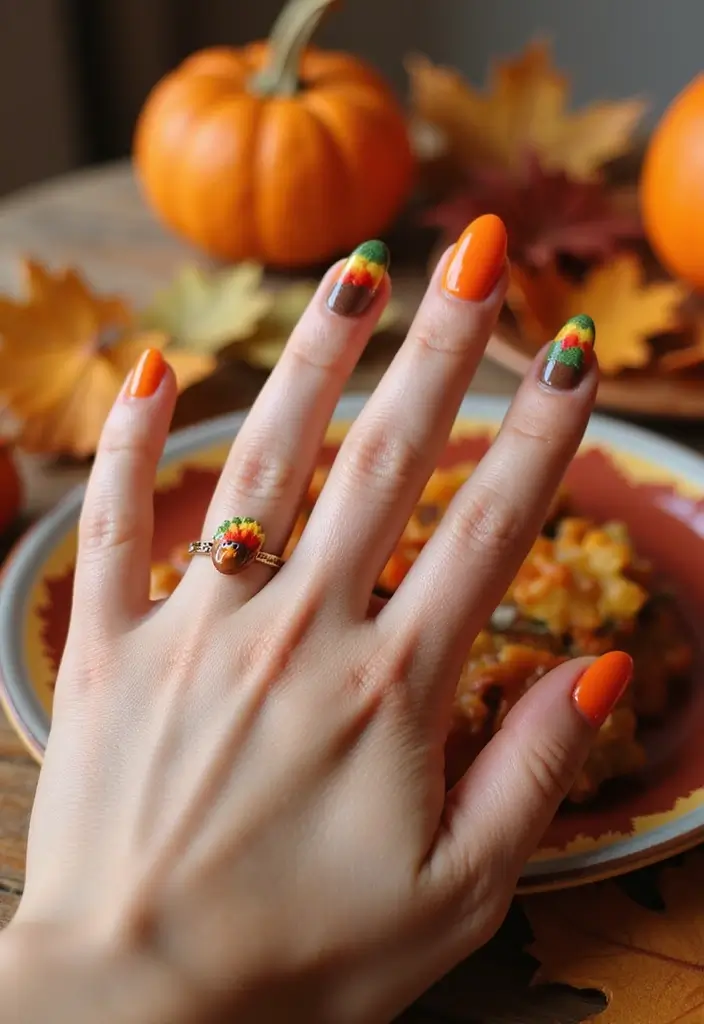 25 Thanksgiving Nail Designs That Match Your Feast Fit - 3. Thanksgiving Turkey Tips