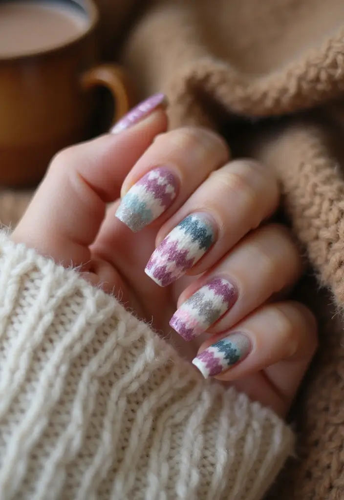 25 Thanksgiving Nail Designs That Match Your Feast Fit - 6. Cozy Sweater Patterns