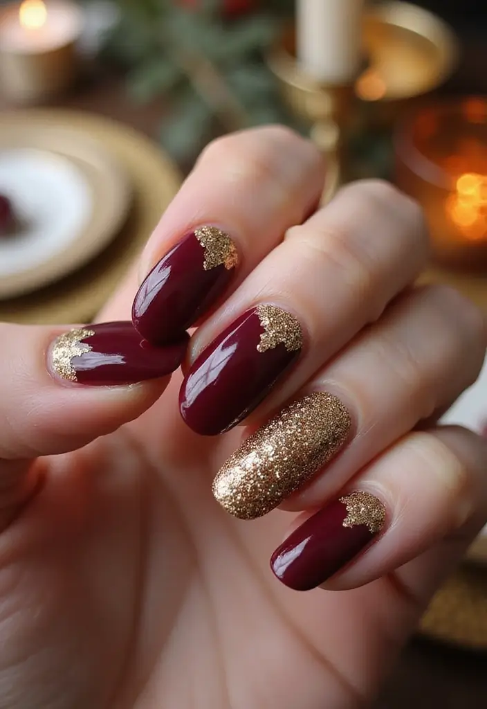 25 Thanksgiving Nail Designs That Match Your Feast Fit - 7. Golden Glitter Accents
