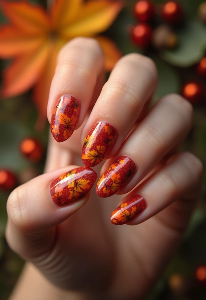 25 Thanksgiving Nail Designs That Match Your Feast Fit - 8. Maple Leaf Motif