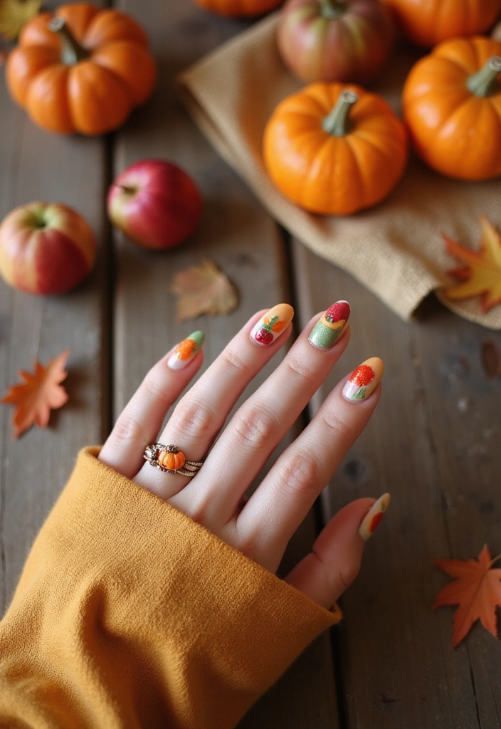 25 Thanksgiving Nail Designs That Match Your Feast Fit - 9. Harvest Fruits