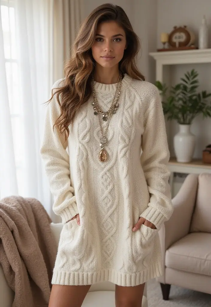 25 Winter Sweater Dresses That Are Cozy Yet Chic - 2. Cable Knit Classic