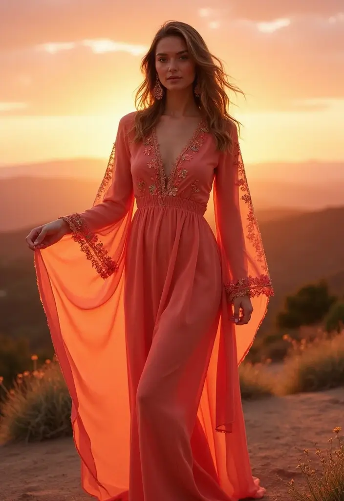 26 Boho Dress Styles That Are Trending on Pinterest - 15. Maxi Dress with Kimono Sleeves