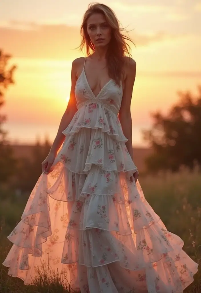 26 Boho Dress Styles That Are Trending on Pinterest - 2. Tiered Ruffle Maxi Dress