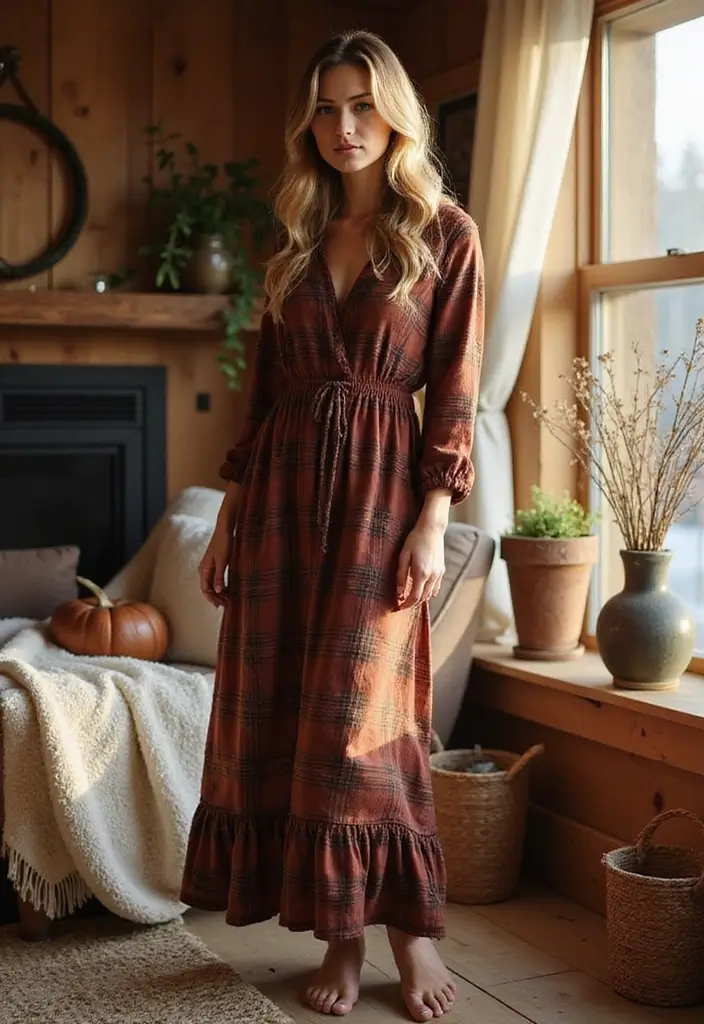 26 Boho Dress Styles That Are Trending on Pinterest - 24. Maxi Dress with Plaid Print