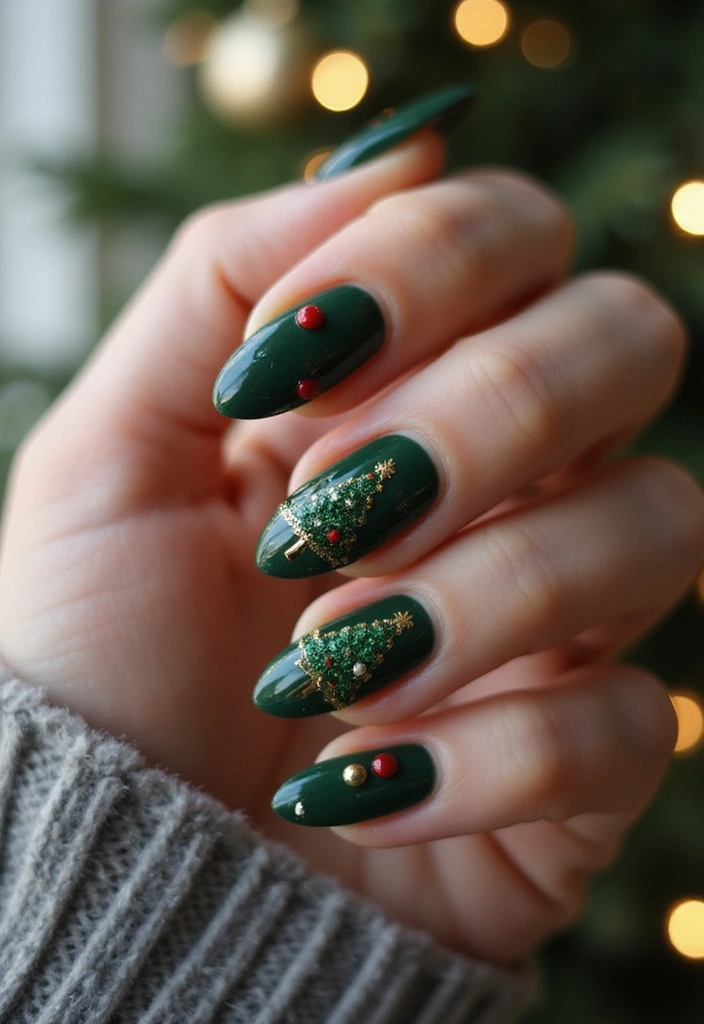 26 Creative Seasonal Nail Designs for Fall to Winter - 11. Christmas Tree Nail Art