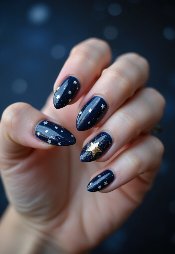 26 Creative Seasonal Nail Designs for Fall to Winter - 14. Twinkling Stars
