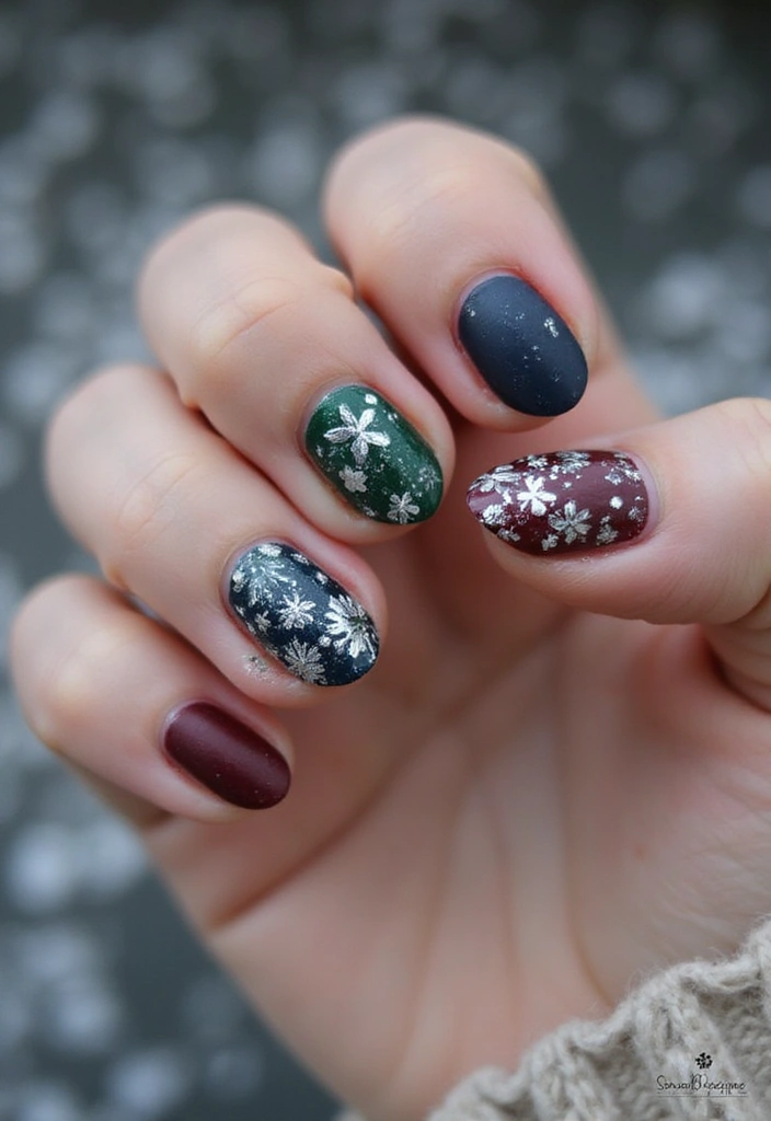 26 Creative Seasonal Nail Designs for Fall to Winter - 16. Winter Floral