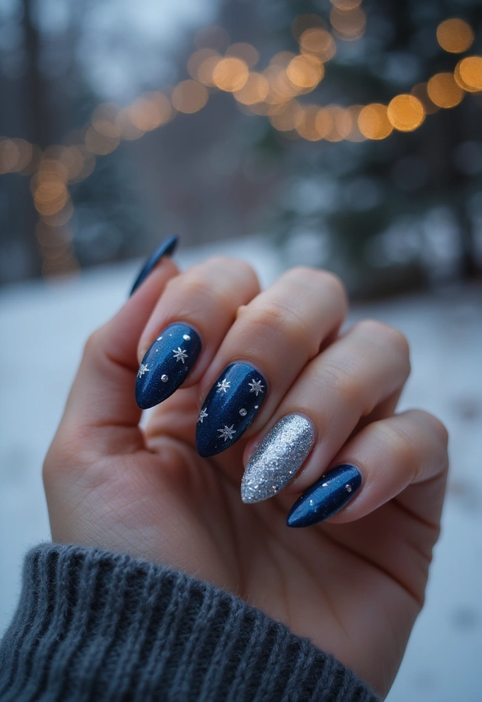 26 Creative Seasonal Nail Designs for Fall to Winter - 19. Sparkling Winter Night