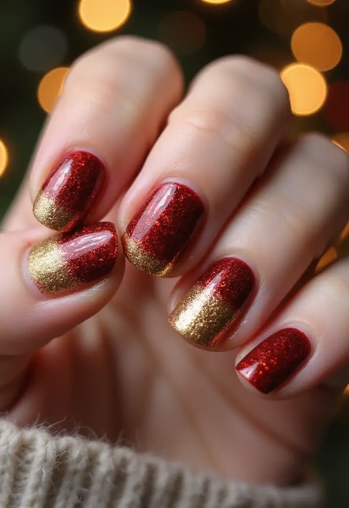 26 Creative Seasonal Nail Designs for Fall to Winter - 22. Festive Glitter Gradient