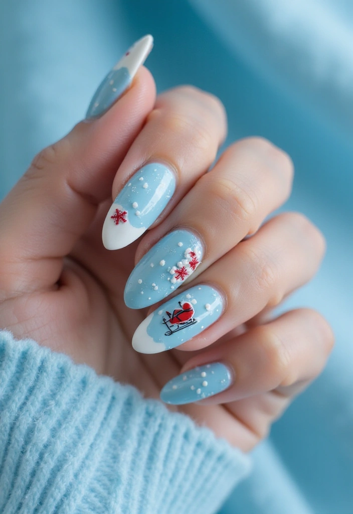 26 Creative Seasonal Nail Designs for Fall to Winter - 23. Sledding Fun