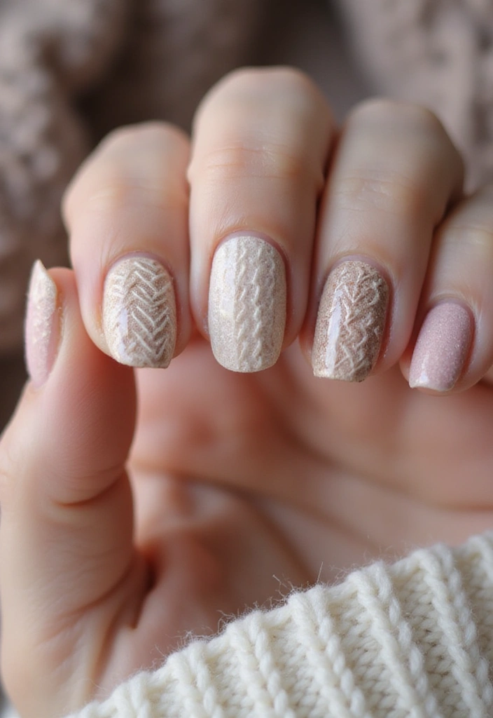 26 Creative Seasonal Nail Designs for Fall to Winter - 3. Cozy Sweater Texture