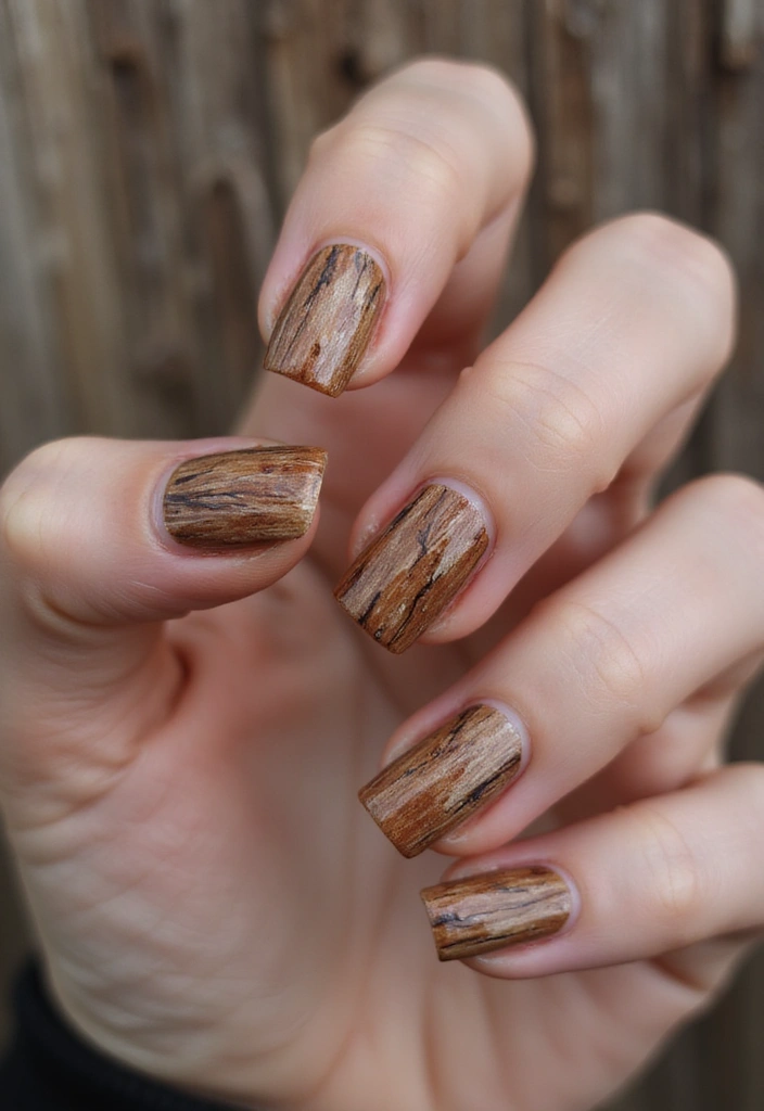 26 Creative Seasonal Nail Designs for Fall to Winter - 5. Rustic Woodgrain